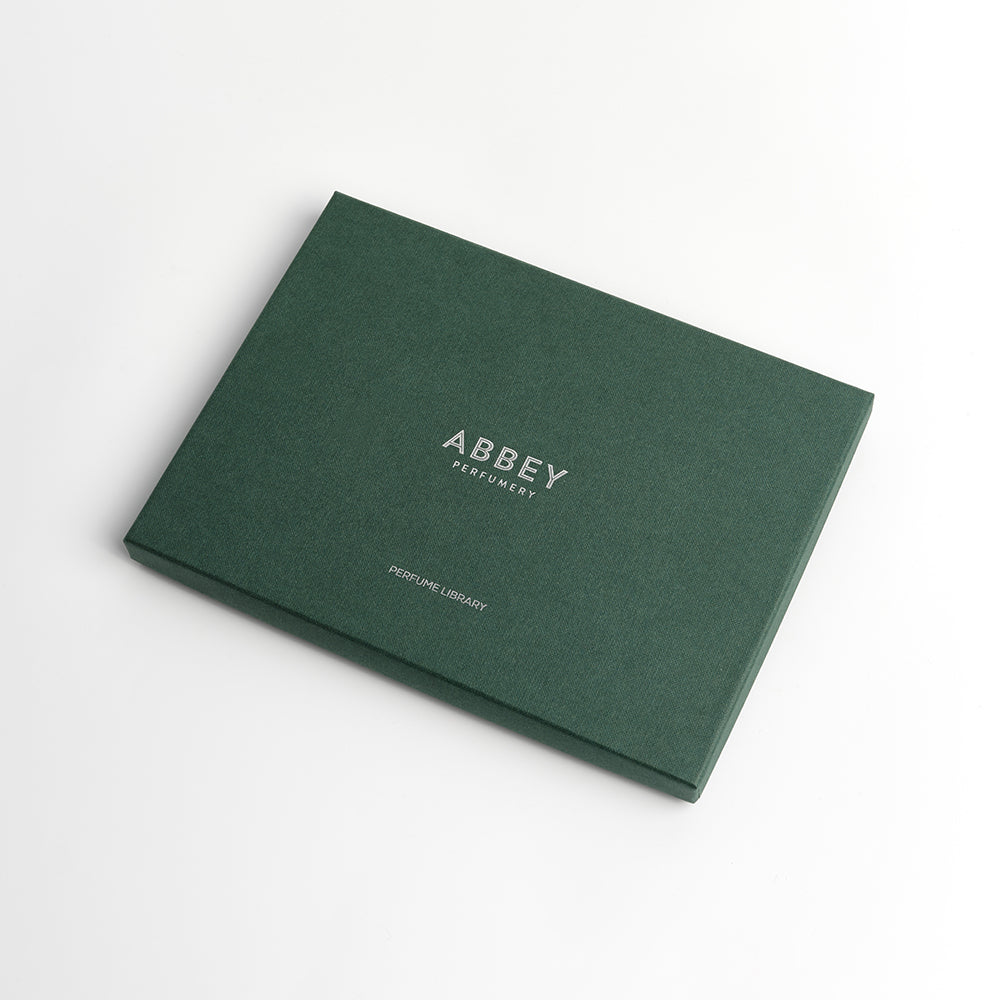 Silver foil logo Abbey Perfumery box